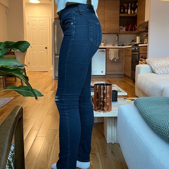 Size 27 Rag & Bone Skinny Denim Jeans Knee Slit Rip Dark Blue Terra - Picture 4 of 16